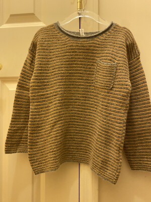 Babe & Tess Boys Mustard And Gray Striped Alpaca Sweater Size 4 Bonpoint Style