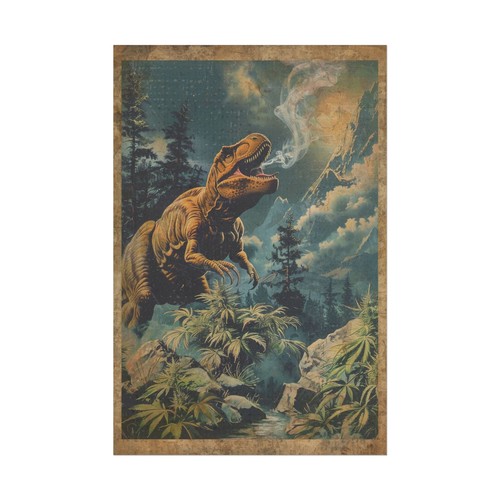 Vintage CANNABIS DINOSAUR 420 Wall Art, Jurassic Marijuana Pothead Dino Decor - Picture 21 of 21
