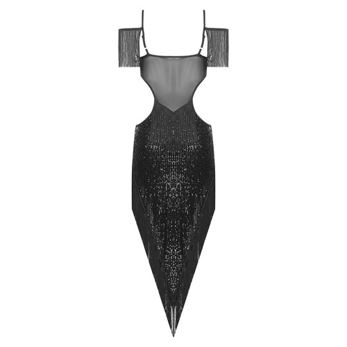 iEFiEL Damen Latein Tanzkleid Salsa Tango Pailletten Fransenkleid Glitzer Kleid - Bild 13 von 72