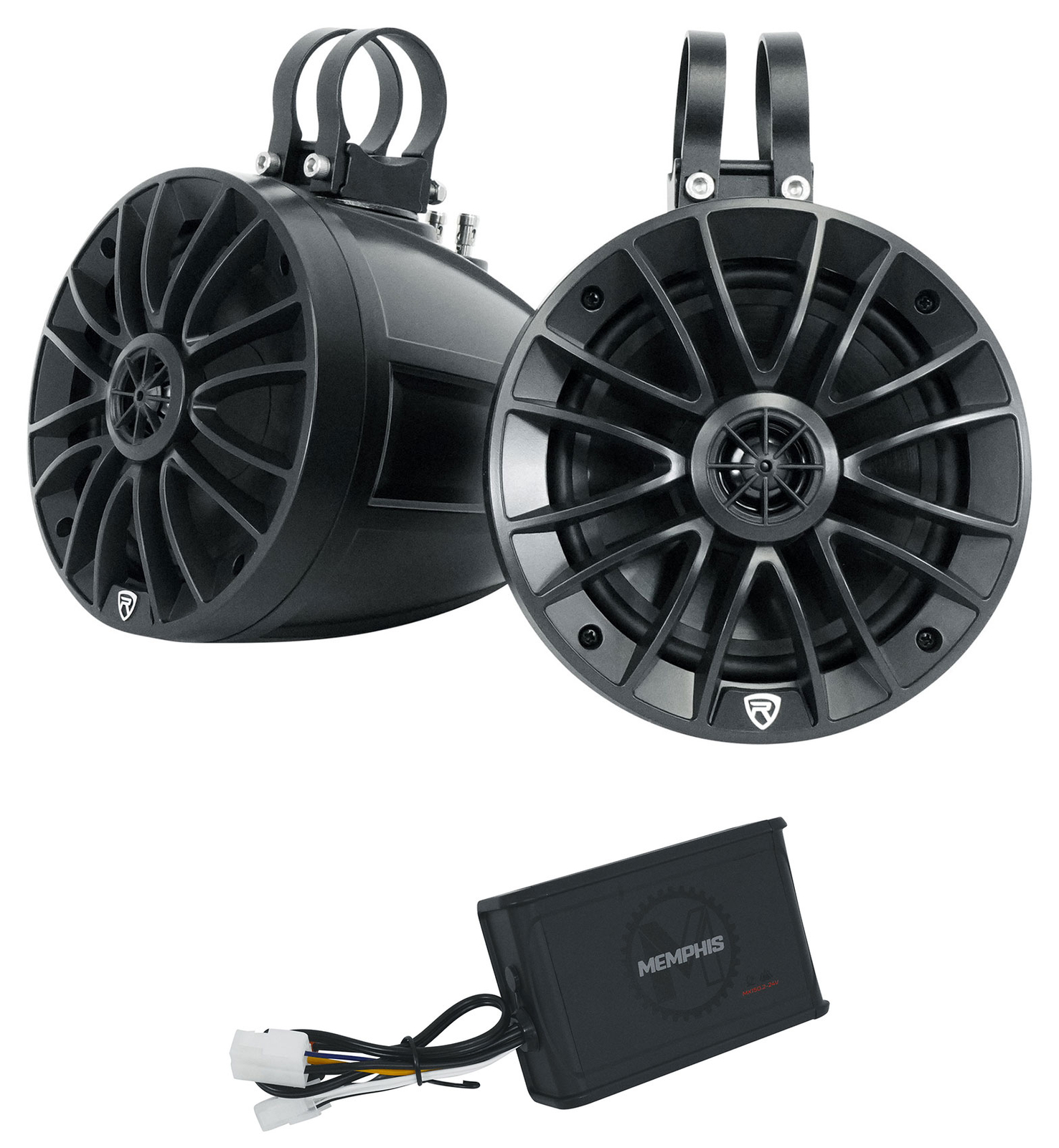 Усилитель Memphis Audio MX1502-24V MotorcylcleRZRUTV2 колонки 65 Tower