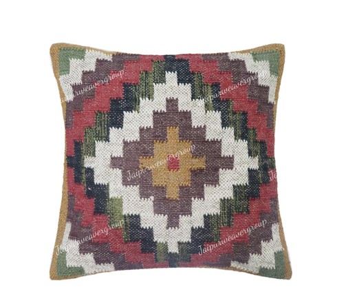4 Set Jute Kilim Cushion Cover 18" Bohemian Pillow, Village Made Cushion Covers - Picture 3 of 7