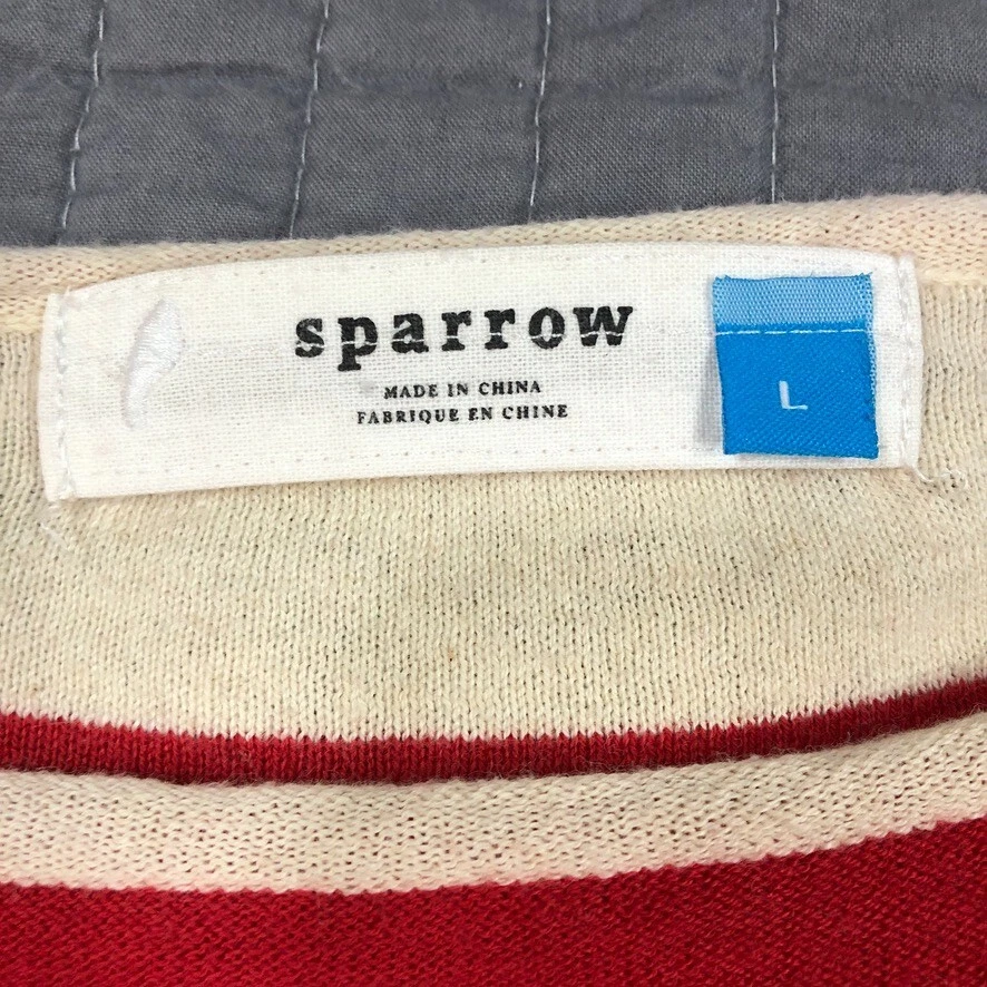 Suéter Anthropologie Sparrow Mujer Grande Rojo Crema Rayas Doble Espacio Foto 3 de 4