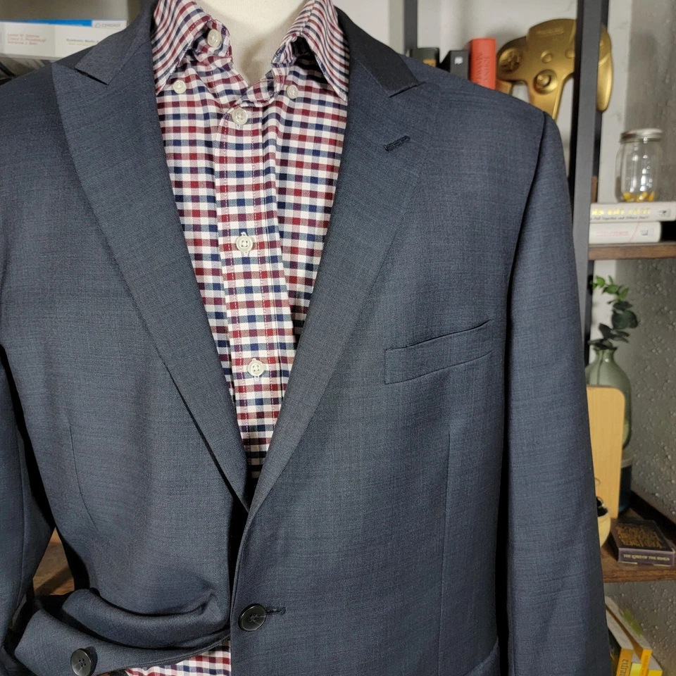 Abrigo Blazer Deportivo Perry Ellis Para Hombre Dos Botones Gris Sólido Lana Pico Talla 46L Foto 4 de 4