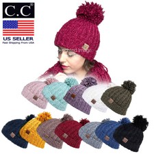 CC Chenille Knit Beanie Soft Over-sized Baggy Slouchy pom pom Thick C.C Beanie