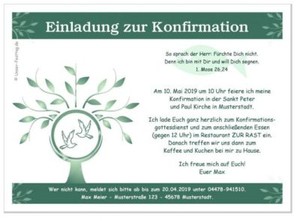 Einladung Einladungskarte Konfirmation Konfirmationskarten Baum, Text ...