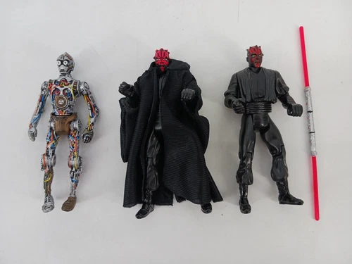 Lot 3 Star Wars Hasbro Kenner Darth Maul Speeder & Naked C-3PO Loose 4" Figure