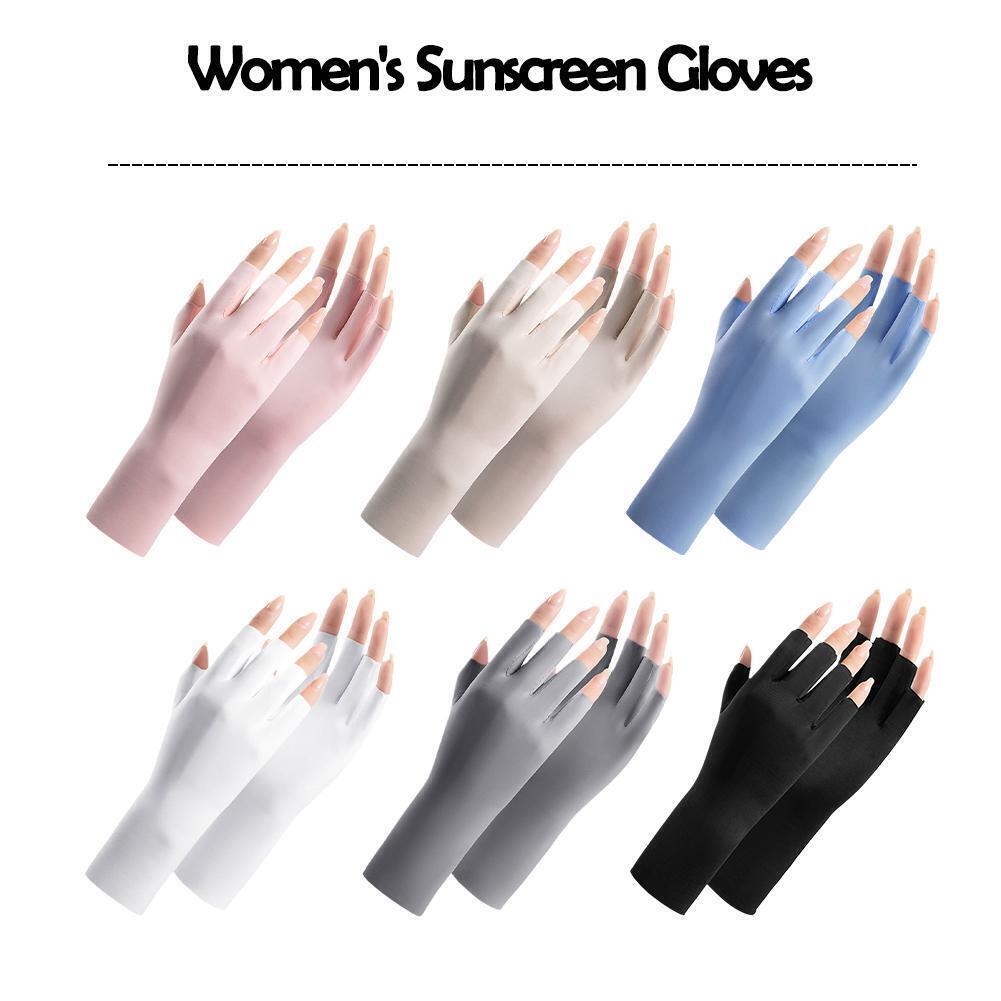 Women Fingerless Sun Protection Gloves Half Finger Sunscreen Gloves Sof