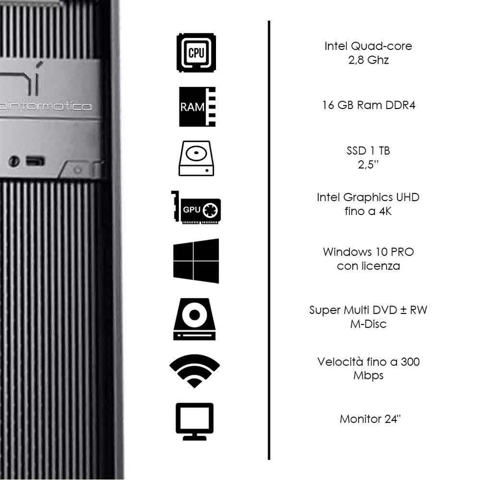 Computer completo 16gb ram ssd 1tb monitor mouse tastiera altoparlanti inclusi - Immagine 2 di 4