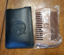 Viking Revolution Wooden Beard Comb & Case, Dual Action Fine & Coarse Teeth