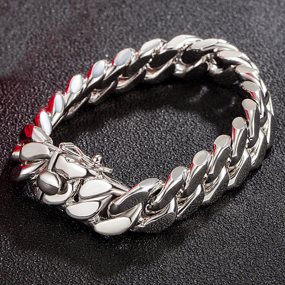 925 Sterling Silver 13.5mm Cuban Link Chain Bracelet 7