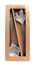 Pottery Barn Tabletop Silver Salad Servers Leaf Pattern Metal