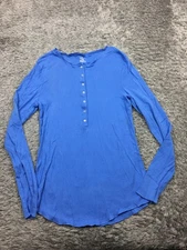 Gap Body Pajama Shirt Womens Size Large Blue Long Sleeve Button Cotton