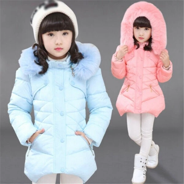 Chaqueta Parka Abrigo Acolchado Imitación Piel Largo Invierno Cálido Abrigo Con Capucha Niñas Niños Foto 4 de 4