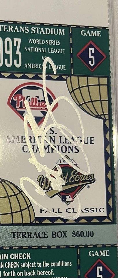 Curt Schilling 1st WS WIN Signed TICKET MiNT 9 Autograph PSA/DNA POP 1 - Image 2 of 4