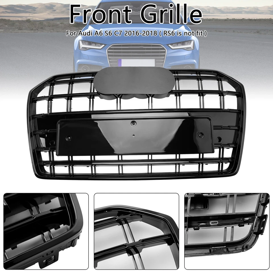 🚀S6 Style Front Bumper Grille Grill For Audi A6 S6 C7 2016-2018 2017 Black Foto 4 de 4