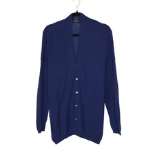 PAS DE CALAIS Cotton Linen Cardigan Navy Blue Long Sleeves Women's 38/US 4-6
