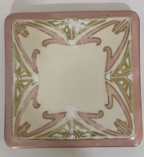 Antique Bohemian Art Nouveau Porcelain Trivet Teapot Stand Secessionist Gold image 2