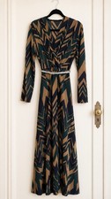 Women’s Long Sleeve Maxi Wrap Dress Geometric Print Belted Evening Party Dress