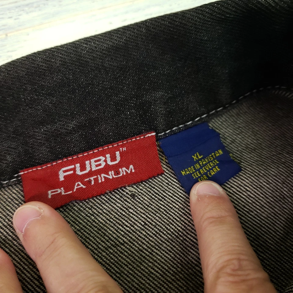 Platinum Fubu Fat Albert Bordado Negro Denim Conjunto Chaqueta XL + Jeans 36x32 Foto 3 de 4