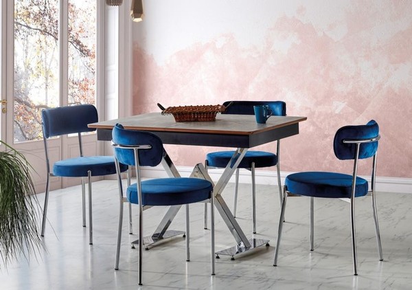 Esszimmer Set Blau Garnitur Tisch 4X StüHle Design Modern MöBel Luxus Esstisch-image