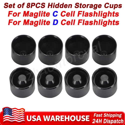 For Maglite C / D Cell Dry Storage Hidden Cups Anodized Aluminum Non Freeze Plug