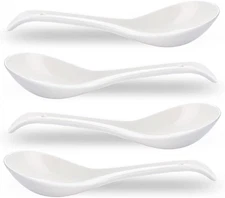 Asian Soup Spoons Set of 4, Ramen Spoons, Ceramic 6.6" 6.6 Inch, White 