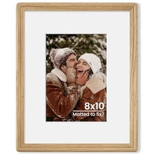  8x10 Solid Oak Wood Picture Frame with 5x7 Mat, Premium Rustic 8x10-1P Natural