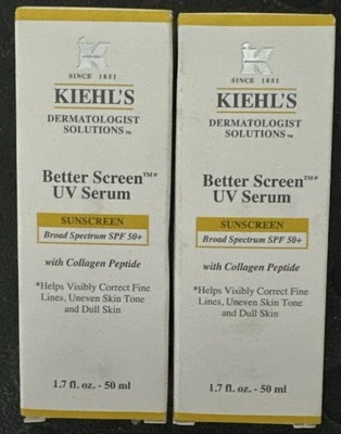 KIEHL'S Kiehls Better Screen UV Serum Sunscreen SPF50+ 1.7oz Full-Size See Box. Set Of 2