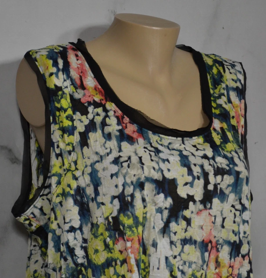 Simply VERA VERA ANG 黑色多色花卉印花无袖上衣 XL 高低下摆 — 第 3/4 张图片