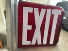 EXIT Lighted Glass Globe Double Sided Red Triangle Sign KOPP Vintage milk glass