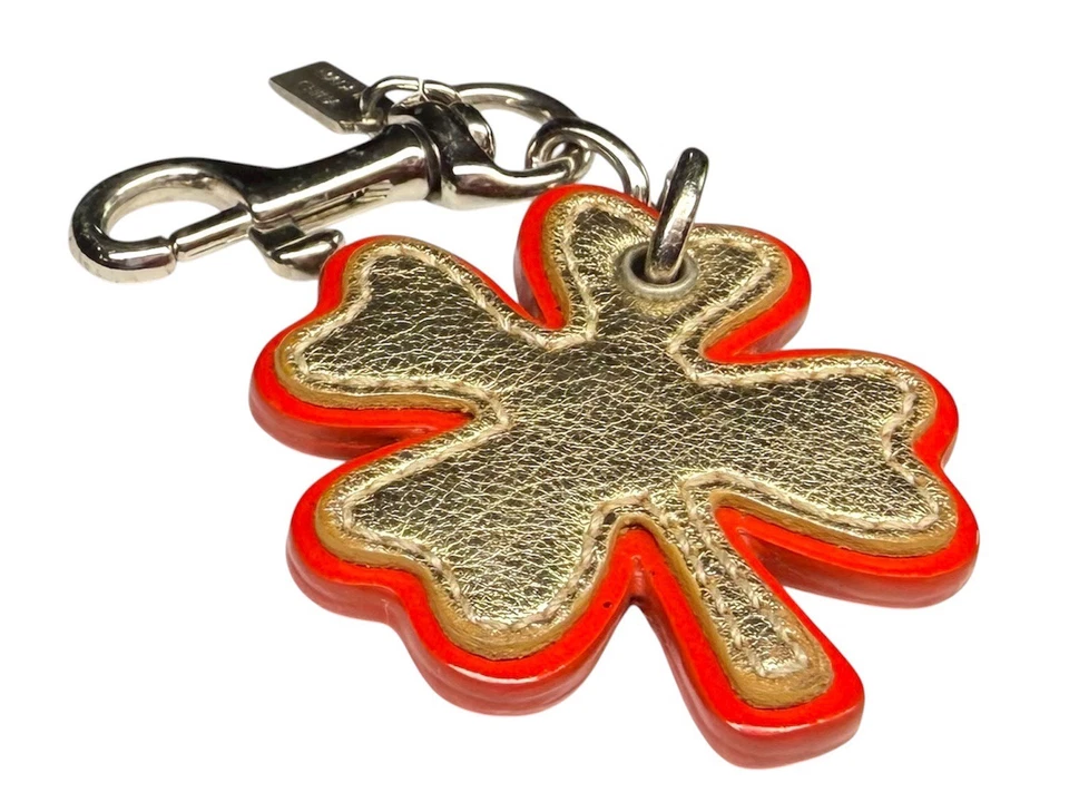 Coach LE Vintage Couro Patente Trevo de Quatro Folhas Bolsa da Sorte Charme Chaveiro Fob RARO - Imagem 4 de 4