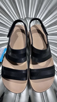 Reef Women s Black Beige Chevron Platform Slingback Sandal Adjustable Strap Sz 9