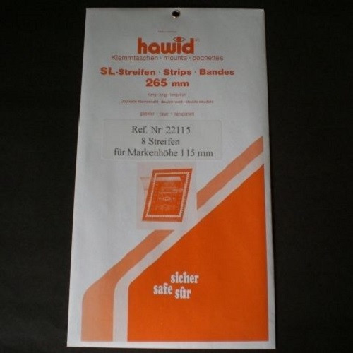 Hawid Stamp Mount 115/265 mm - CLEAR - Pack of 8 (115mm 115x265)  STRIP  22115