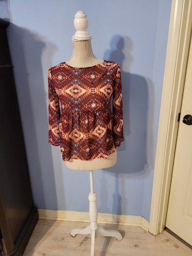 Arizona Size Small Blouse Womens Burgundy Multicolored