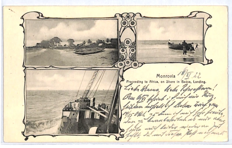 LIBERIA UPU открытка Монровия лодка посадки Bassa 1905 мульти вид {samwells}PX142 - Изображение 3 из 4