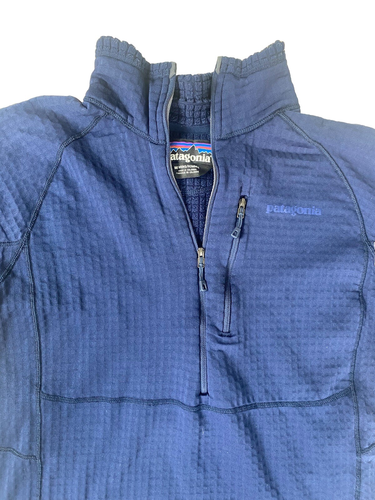 Patagonia Men's R1 Fleece 1/2 Zip Mock Neck Blue Medium Moisture-Wicking