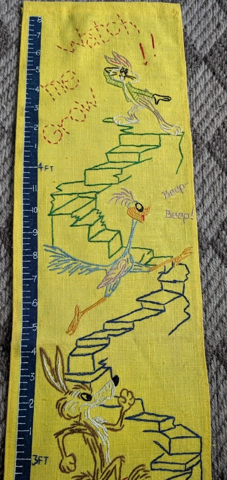 Tabla de altura de crecimiento bordada vintage Looney Tunes Bugs Bunny, corredor de carretera ++ Foto 4 de 4