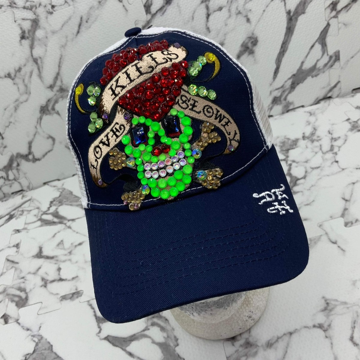 Ed Hardy LOVE KILLS SLOWLY キャップ Men's Ed Hardy Love Kills Slowly Navy | White | Lime Green