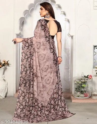 Ethnic Women's Georgette Daily Wear Printed Elegant Saree With Unstitched Blouse - 第 2/3 張圖片