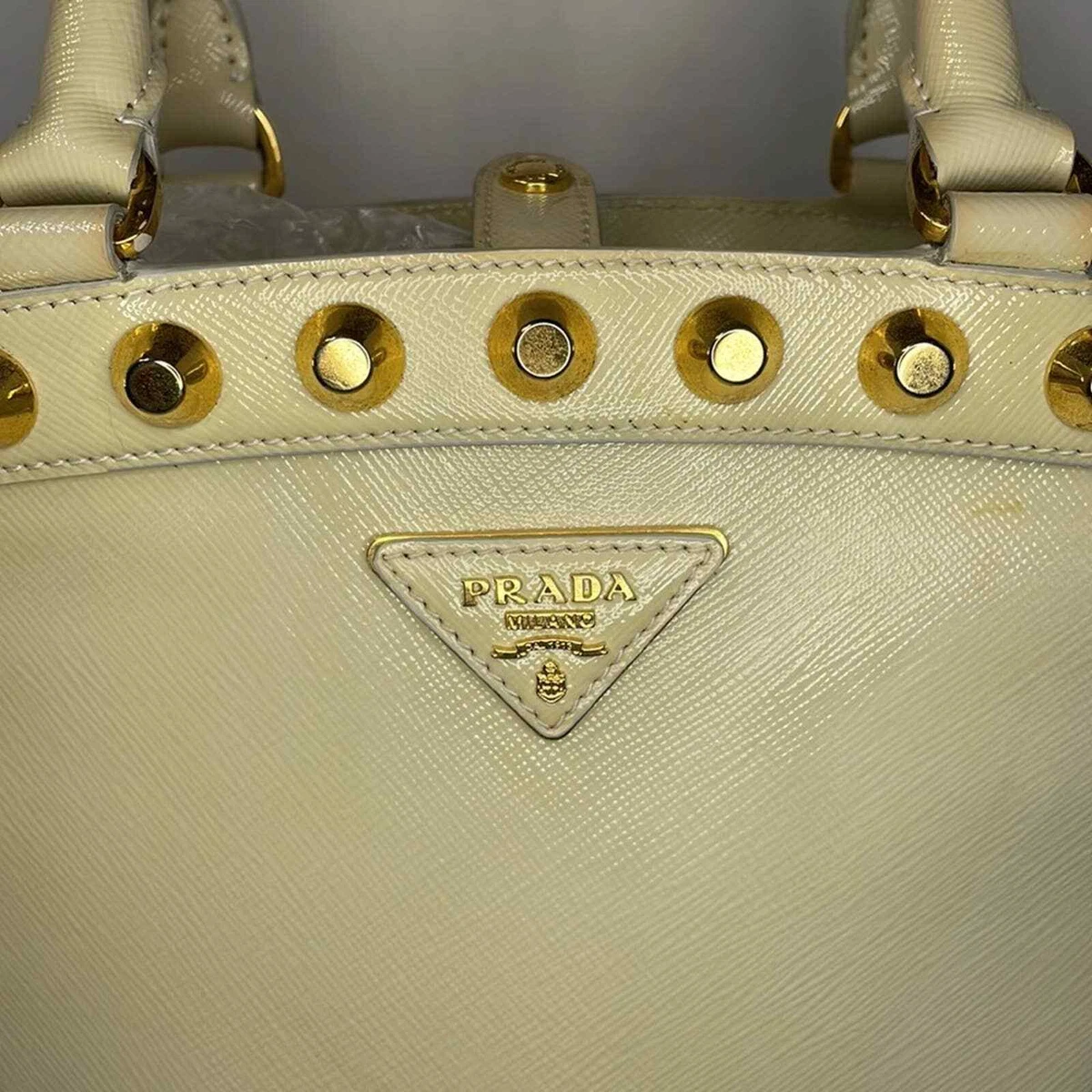 Prada studded cheap bucket bag