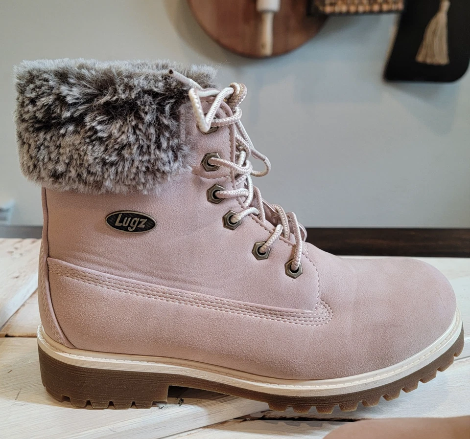 Lugz Empire Hi Faux-Fur Water Resistant Lace Up Boots sz 8 Soft Rose Pink Tan - Image 3 of 4