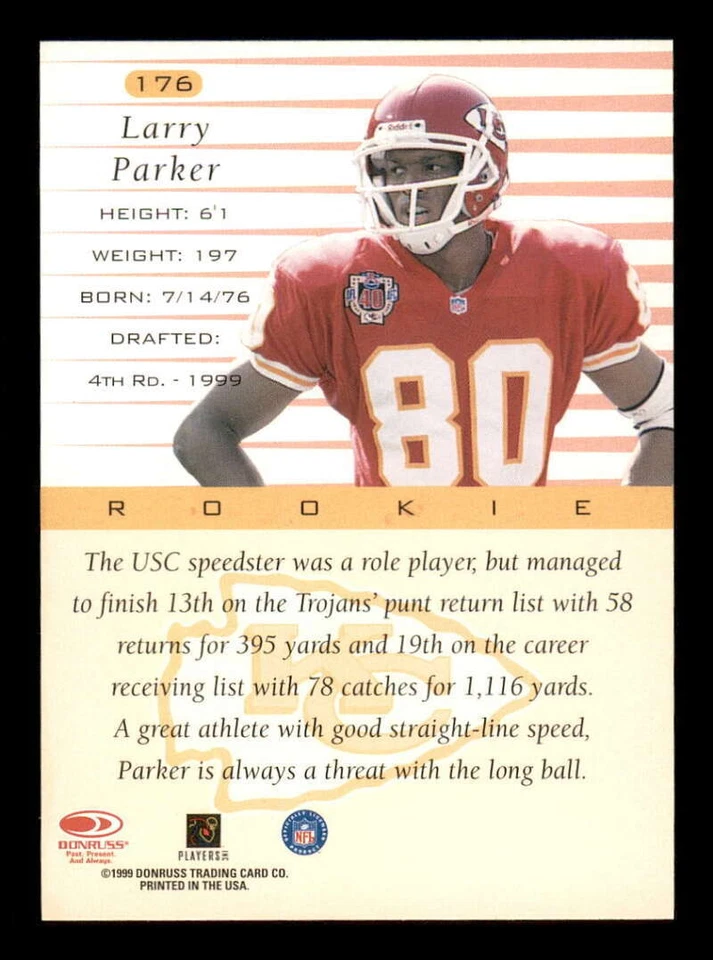 1999 Donruss #176 Larry Parker RC/Rookie Chiefs (SP/Short Print 1:4) - Image 2 of 2
