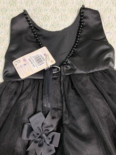 Vestito formale nero principessa Halloween gioventù 3 anni fiocco capelli raso tulle - Foto 6 di 8