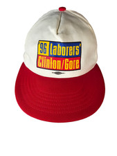 Vintage Clinton / Gore '96 Laborers' Hat Cap Snapback Made in USA Red Beige