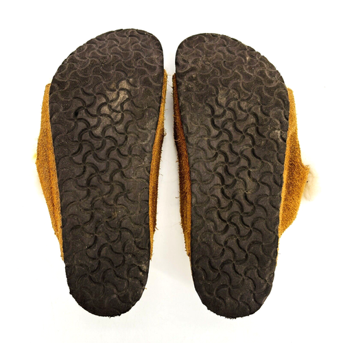 Youth 3 34 Narrow Birkenstock Arizona Shearling Brown Leather Slide Sandals - Picture 4 of 11