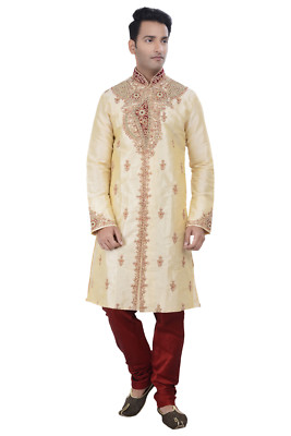 itailorman Men s Traditional Gold Kurta Set Embroidered Festive Wedding Wear