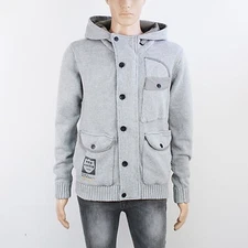 NEW 883 Police Mens Size S Heavyweight Grey Knitted Hoodie Jacket 