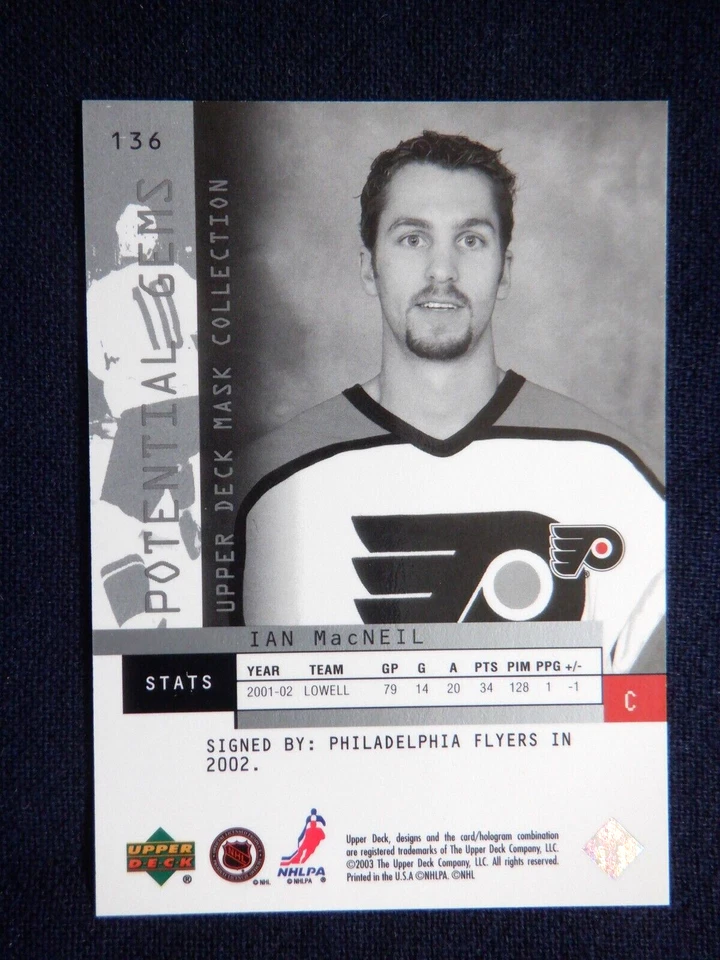 Ian MacNeil UD Mask Collection RC 136 - 1244 / 1750, 2002 -03 NHL, Flyers - Image 2 of 2