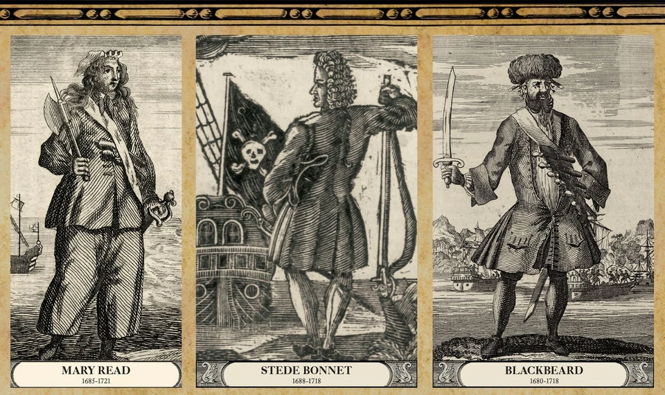 PIRATE MAP POSTER Vintage Art, flags, ships, treasure, women, history, Caribbean - Image 3 of 4