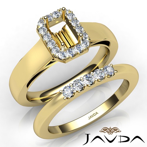French U Cut Pave Emerald Diamond Engagement Semi Mount Ring Bridal Set 0.45Ct - Picture 27 of 33